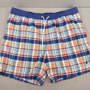 Nautica Mens Large Plaid Swim Trunks Blue Orange Yellow Mesh Lined Board Shorts
